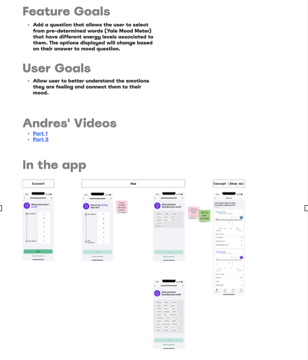 A product design review artifact mapping feature and user goals